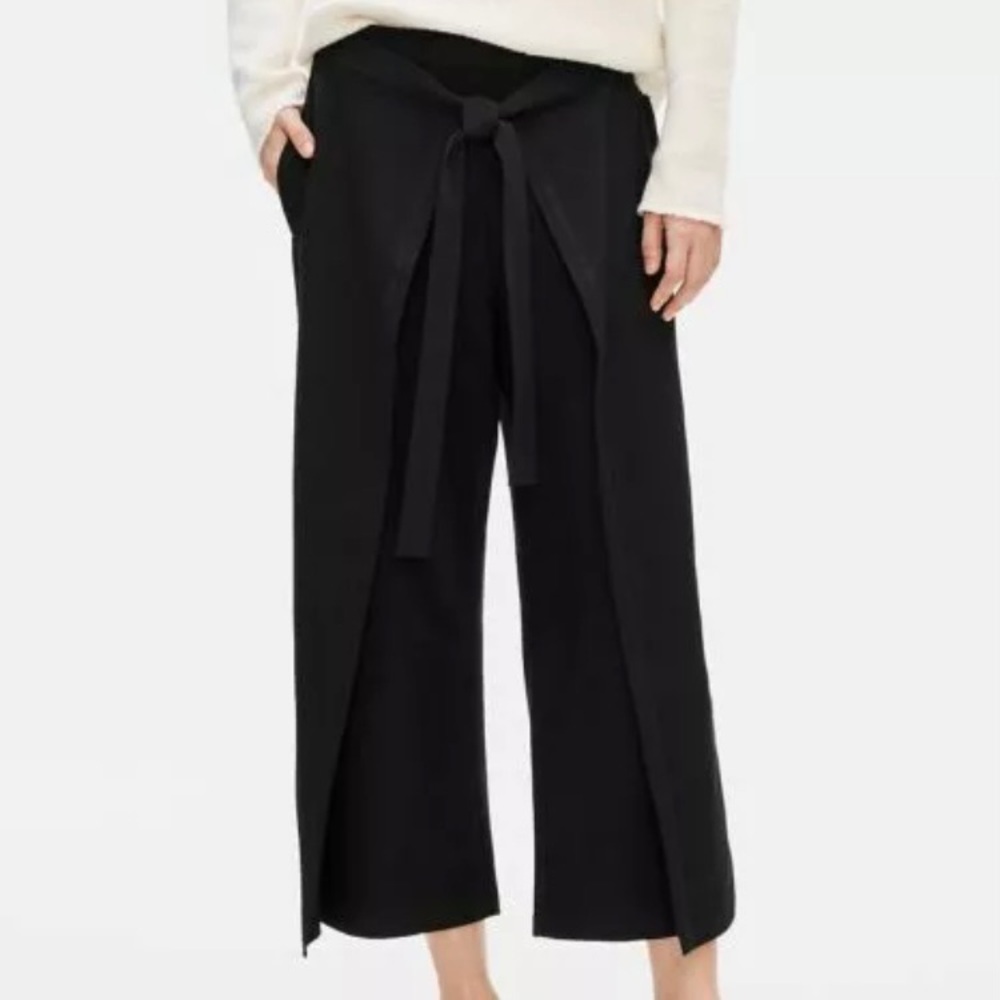 Eileen Fisher Black Cropped Wide-Leg Tie-Front Pants